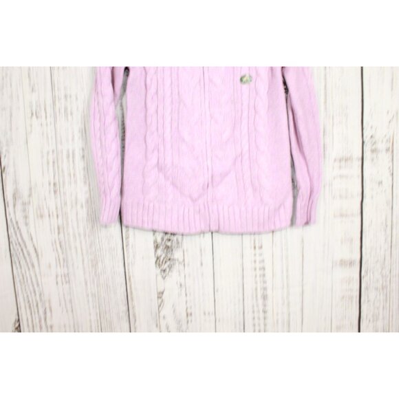 LL Bean Double L Cable Sweater Zip Cardigan Light Pink Size Medium - Picture 3 of 10